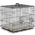 Folding Two-Door Dog Crate with Cushion – Black and Beige, 60cm