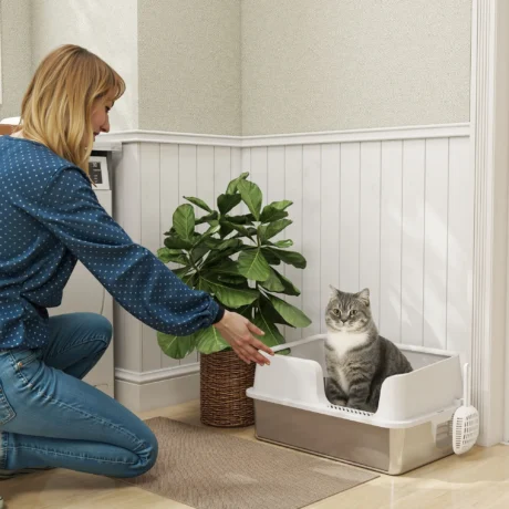 High-Sided Steel Cat Litter Tray with Removable Rim &ndash; Light Grey &ndash; detail 2