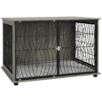 XL Dog Crate End Table with Cushion – Grey Wood Effect, 118cm