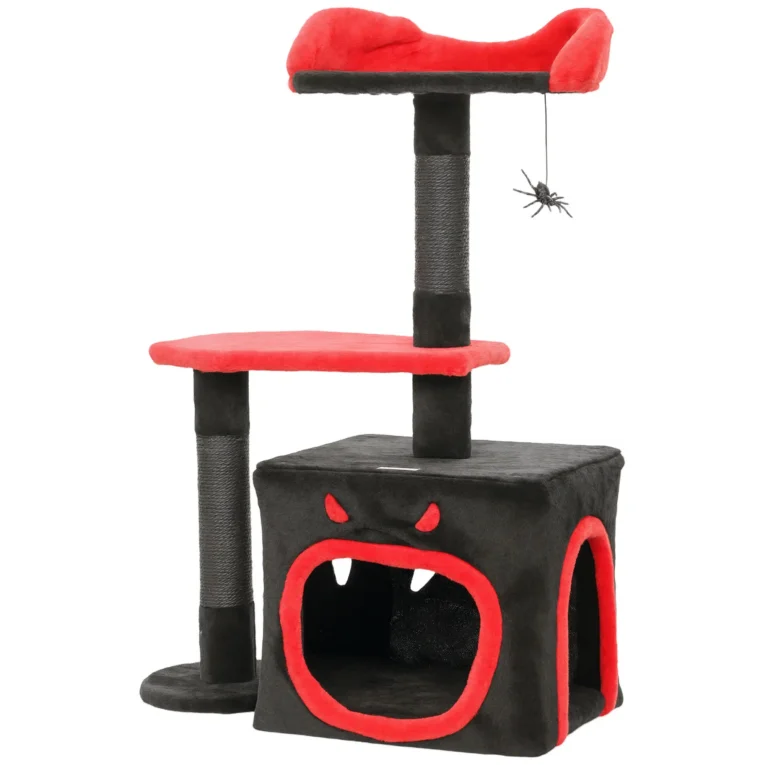 Compact Gothic Cat Tower with Coffin Platform – Black and Red, 83cm
