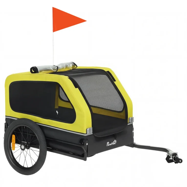 Dog Bicycle Trailer with Fold-Down Ramp – Yellow, 20kg Capacity