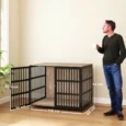 Large Dog Crate Furniture with Steel Mesh – Walnut Brown, 118cm