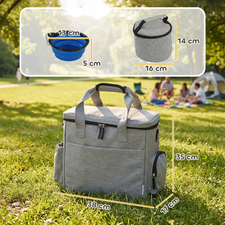 Dog Travel Bag with Food Containers – Light Grey