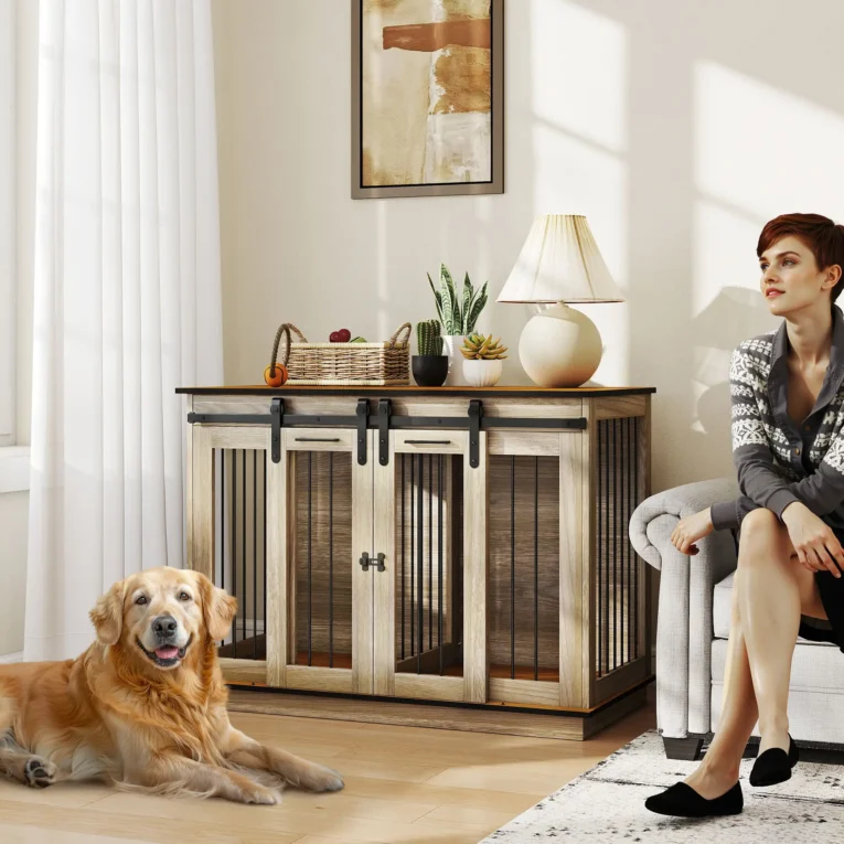 Dog Crate Furniture Large and Small Dogs – Oak tone