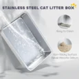 High-Sided Steel Litter Tray with Scoop and Mat – Grey, 60cm