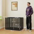 Large Steel Dog Crate with Wheels and Feeding Door – Black, 107cm