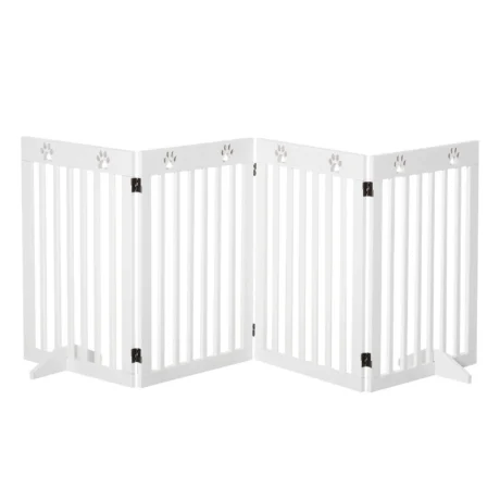 Four-Panel Freestanding Pet Barrier with Support Feet – White