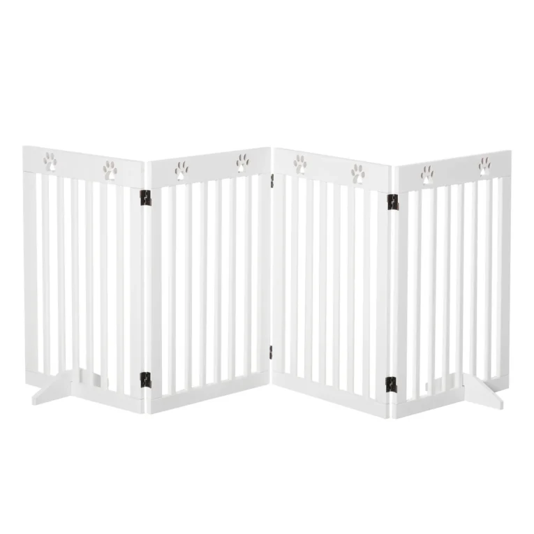 Four-Panel Freestanding Pet Barrier with Support Feet – White