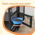 Steel Dog Crate with Wheels, Bowl Holder and Tray – Black, 92cm