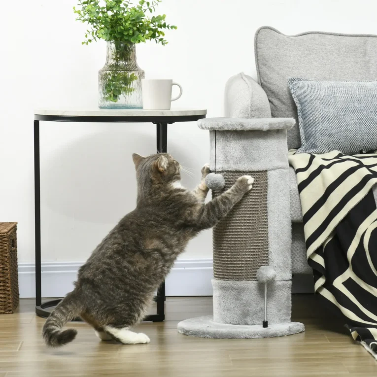 Cat Scratching Post with Plush and Balls 58cm – Grey