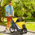 Folding Large Pet Stroller with Inflatable Wheels – Yellow, 30kg