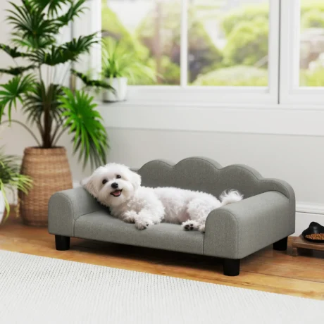Raised Pet Sofa with Padded Back and Arms &ndash; Grey, 66cm &ndash; detail 2