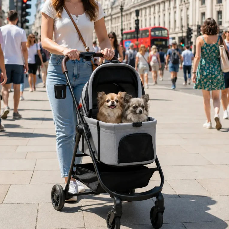 Three-in-One Pet Stroller with Detachable Carrier – Grey