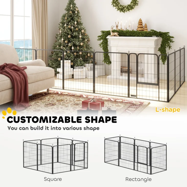 Eight-Panel Steel Dog Playpen with Gate – Black, 100cm High Eight-Panel Steel Dog Playpen with Gate – Black, 100cm High