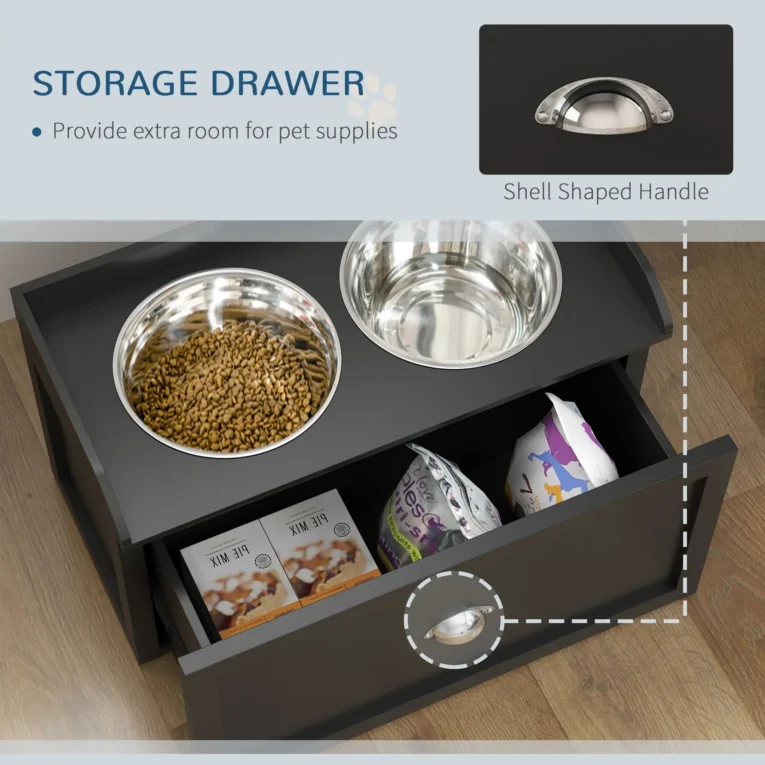 Raised Double Dog Feeder with 21L Drawer – Black Raised Double Dog Feeder with 21L Drawer – Black