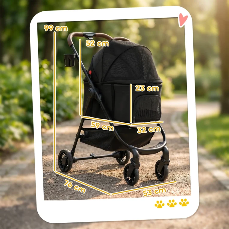 Three-in-One Pet Stroller with Detachable Carrier – Black Three-in-One Pet Stroller with Detachable Carrier – Black