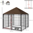 Outdoor Dog Kennel Play Pen with Canopy 141x141cm – Black, Brown