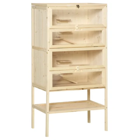 Four-Level Wooden Small Rodent Enclosure with Storage Shelf &ndash; Natural