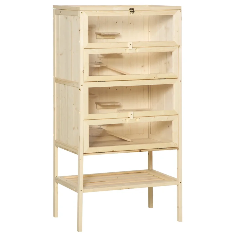 Four-Level Wooden Small Rodent Enclosure with Storage Shelf – Natural