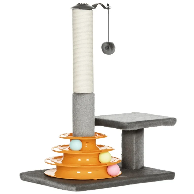 Compact Cat Activity Tower with Scratching Post – Grey, 56cm