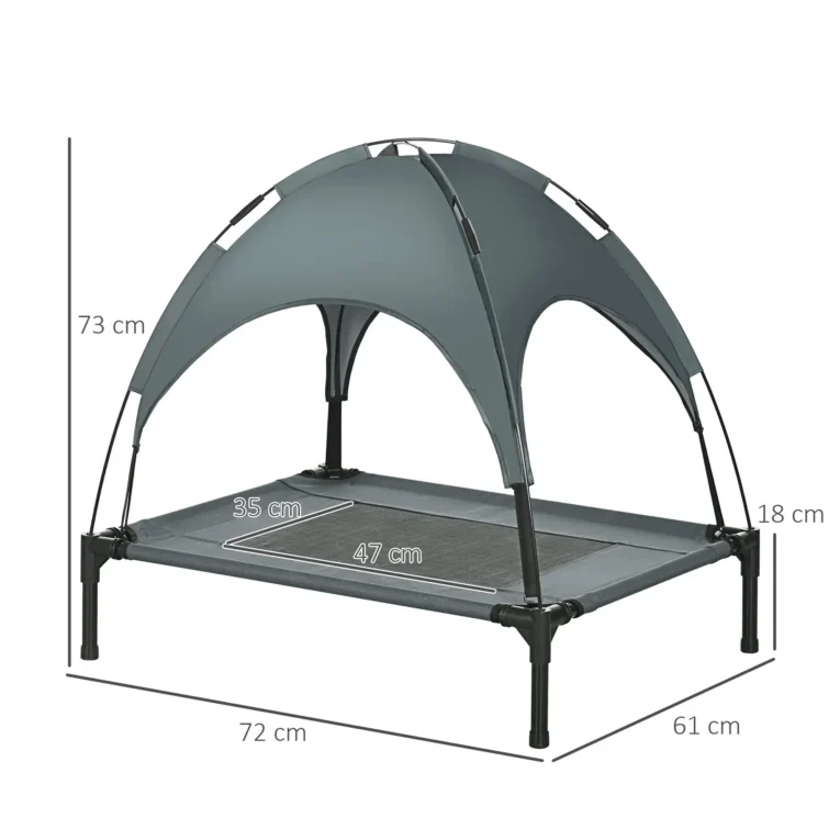 Raised Dog Bed with Canopy – Grey, 76 × 61cm Raised Dog Bed with Canopy – Grey, 76 × 61cm