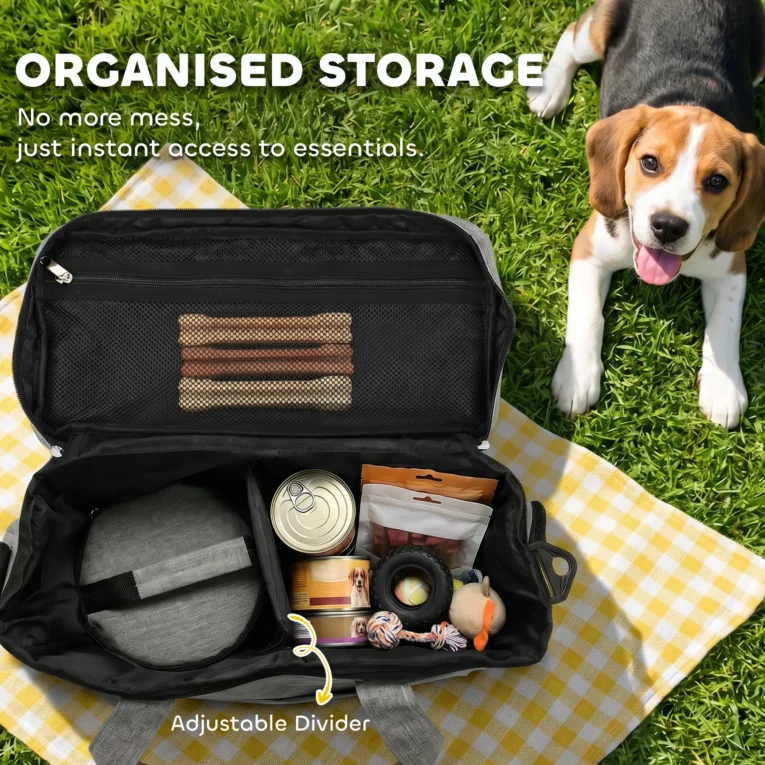 Dog Travel Bag with Food Containers – Light Grey