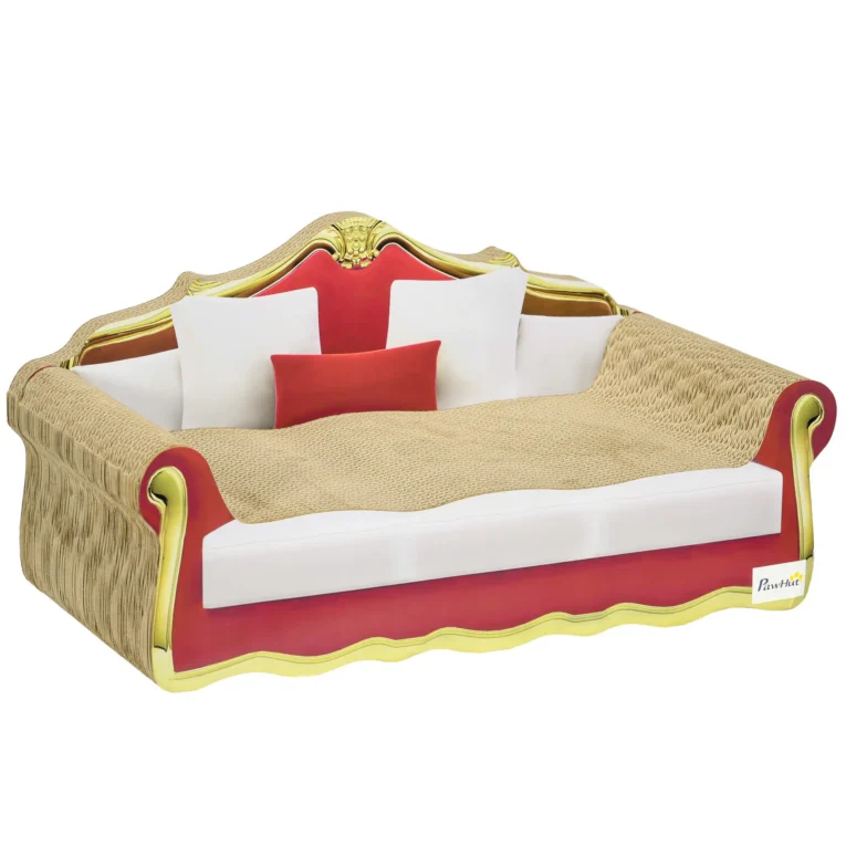 Cat Cardboard Scratcher Sofa Bed with Catnip 58x29cm – Brown and claret Cat Cardboard Scratcher Sofa Bed with Catnip 58x29cm – Brown and claret