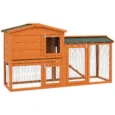 Two-Tier Wooden Rabbit Hutch with Run and Tray – Orange, 150cm