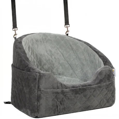 Padded Dog Car Booster Seat with Storage Pockets &ndash; Grey, 50cm