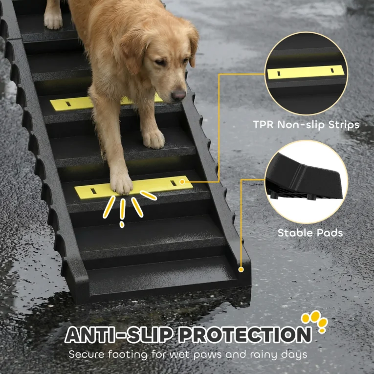 Folding Dog Access Ramp with Ten Grip Sections – Black, 154cm