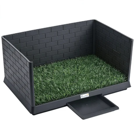 High-Sided Dog Toilet with Grass Pad and Drawer &ndash; 75cm