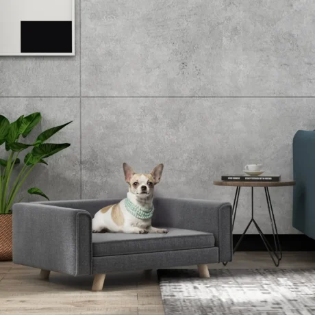 Raised Dog Sofa with Washable Cushion – Grey, 86cm