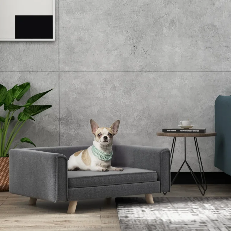 Raised Dog Sofa with Washable Cushion – Grey, 86cm