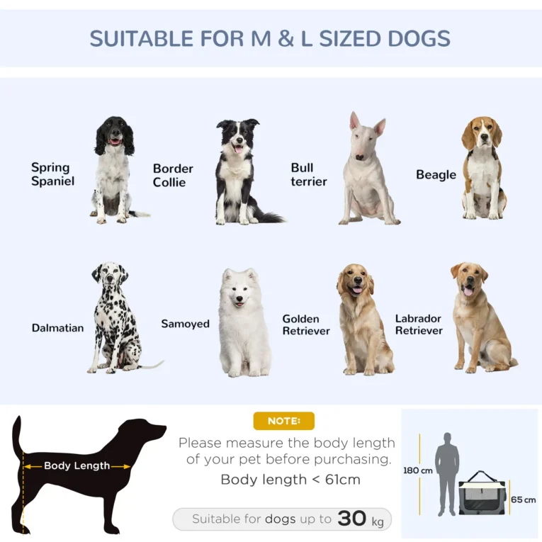 Three-Door Folding Pet Carrier – Grey, 91cm
