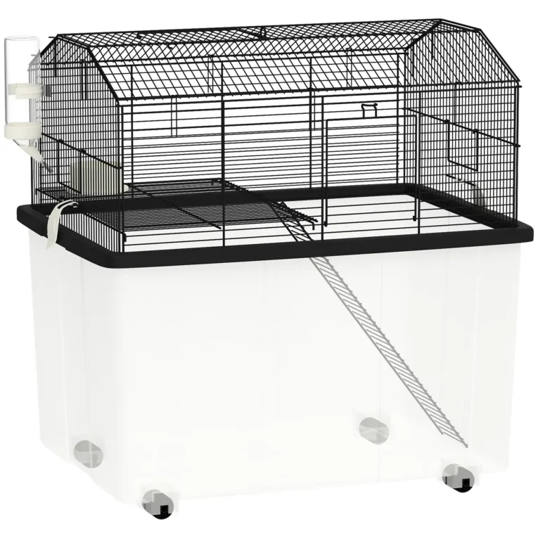 Two-Tier Hamster Cage with Wheels and Deep Bottom – Black