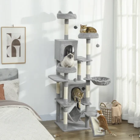 Tall Cat Tower with Three Beds and Two Hammocks &ndash; Light Grey, 192cm &ndash; detail 2