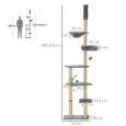 Floor-to-Ceiling Cat Tower with Hammock – Grey, 230–250cm