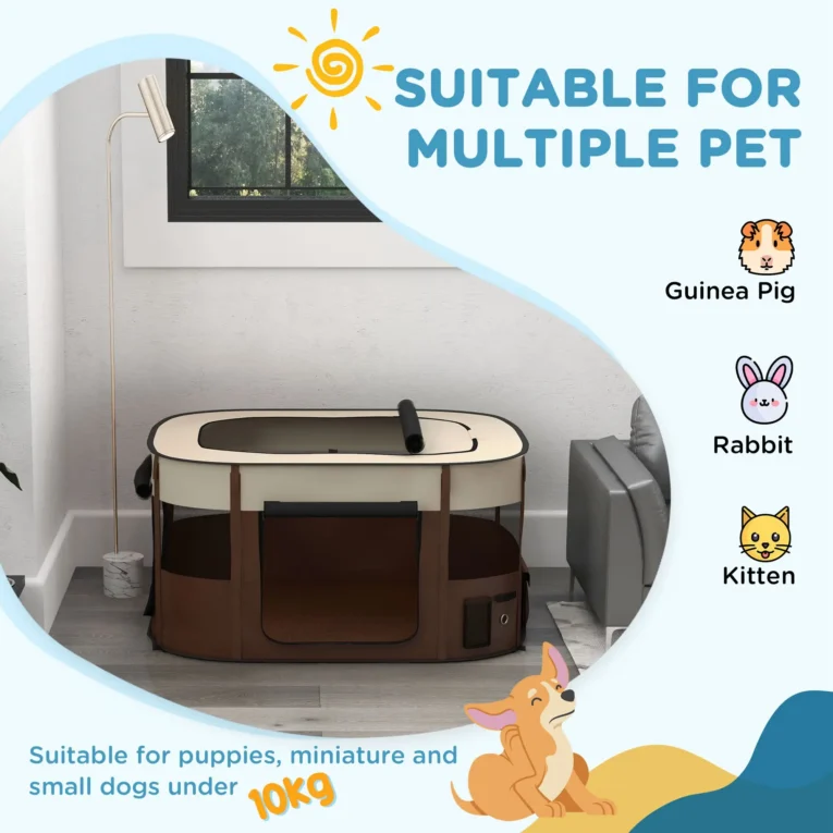 Folding Fabric Pet Playpen – Brown, 114cm
