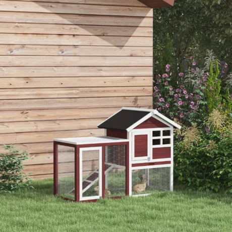 Wooden Rabbit Hutch with Side Run and Tray – Brown and White