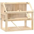 Wooden Hamster Cage with Deep Base and Wheel – Natural, 80cm
