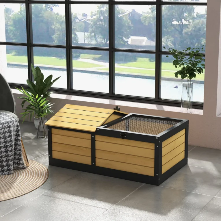 Wooden Tortoise House Reptile Shelter Hide Den – Yellow