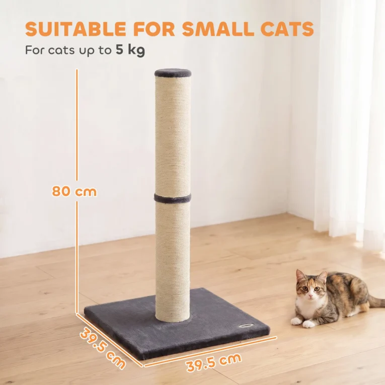 Tall Sisal Cat Scratching Post with Plush Base – Dark Grey, 80cm