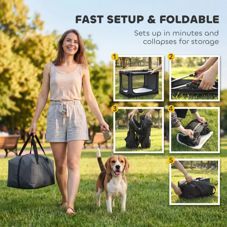 Folding Fabric Dog Travel Crate with Cushion – Army Green, 76cm
