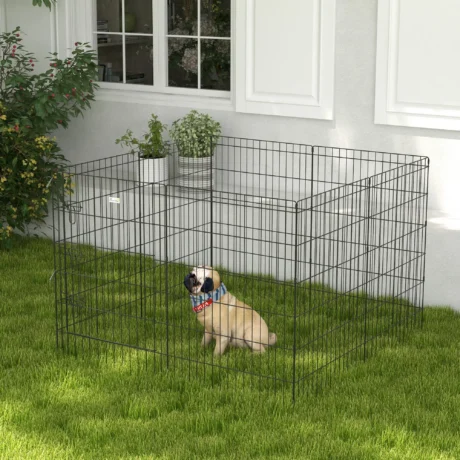 Eight-Panel Metal Dog Playpen – Black, 91cm High