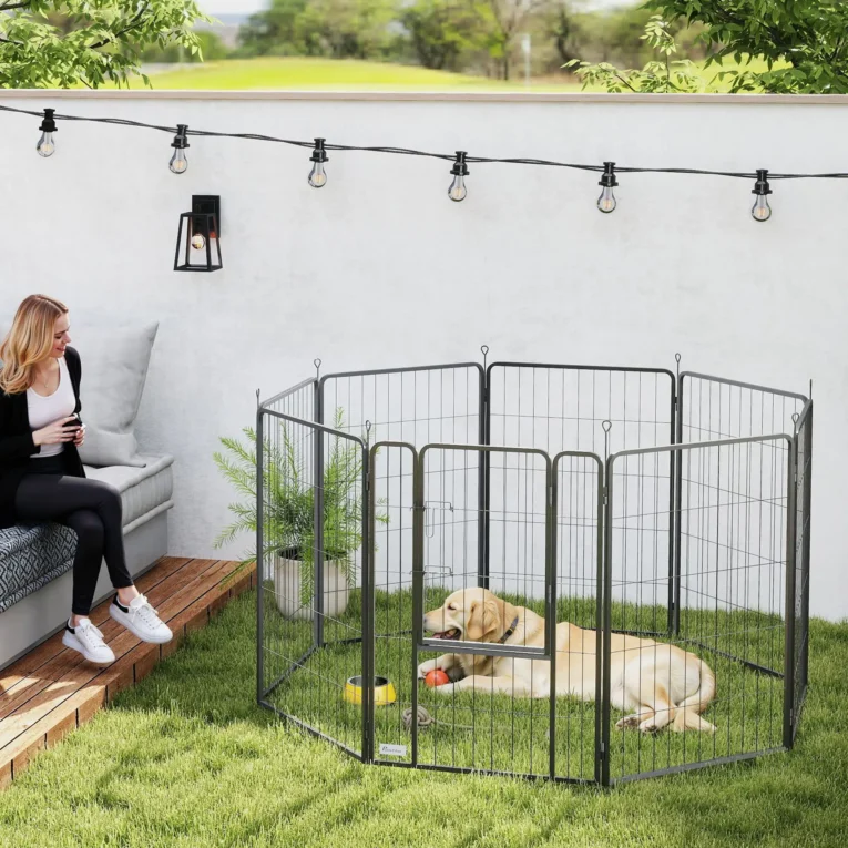 Eight-Panel Steel Dog Playpen with Gate – Black, 100cm High Eight-Panel Steel Dog Playpen with Gate – Black, 100cm High