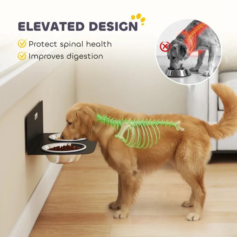 Wall-Mounted Adjustable Double Dog Bowls – Black, 800ml Each Wall-Mounted Adjustable Double Dog Bowls – Black, 800ml Each