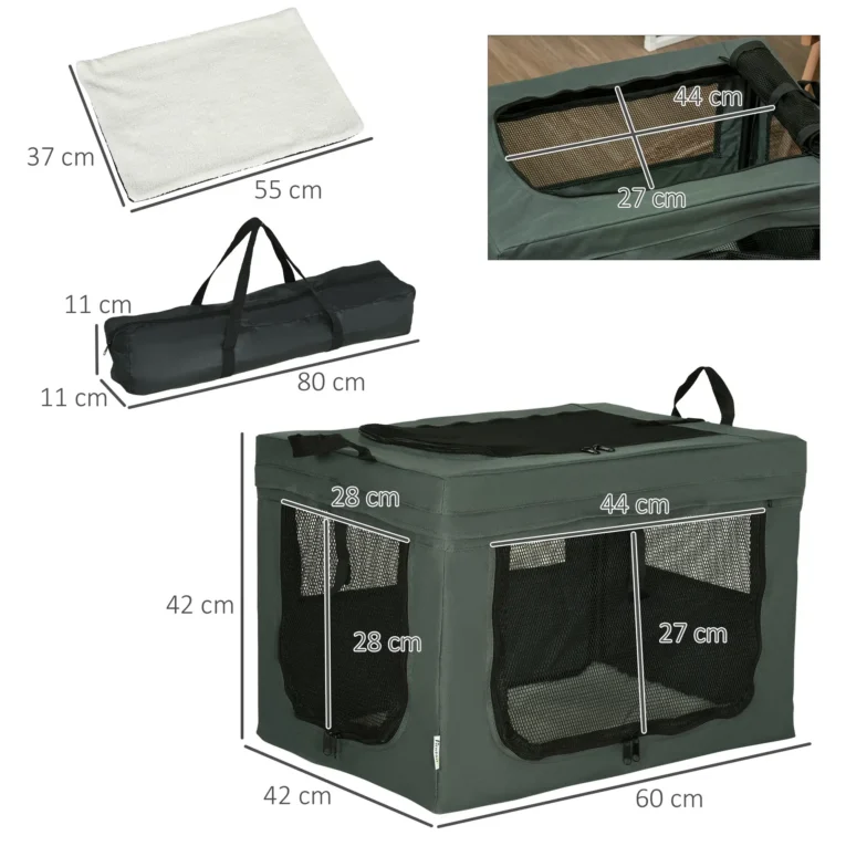 Folding Fabric Pet Carrier – Grey, 60 × 42 × 42cm Folding Fabric Pet Carrier – Grey, 60 × 42 × 42cm