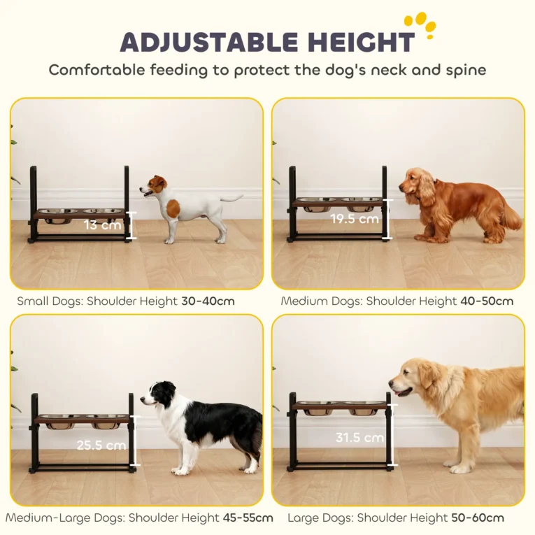 Adjustable Double Dog Bowl Stand with Tilting Top – Brown Adjustable Double Dog Bowl Stand with Tilting Top – Brown