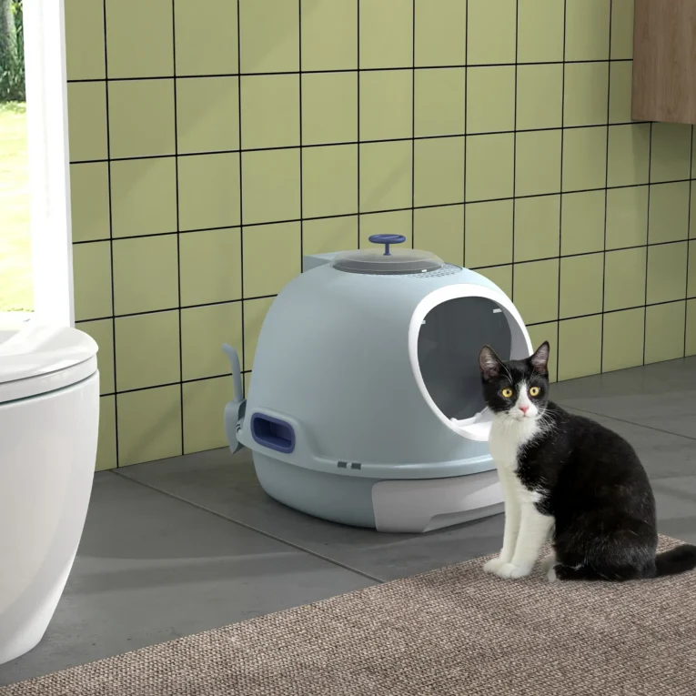 Drawer Cat Litter Box with Top Exit – Blue