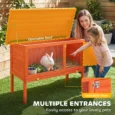 Wooden Rabbit Hutch Elevated Bunny House Outdoor – Orange, Green